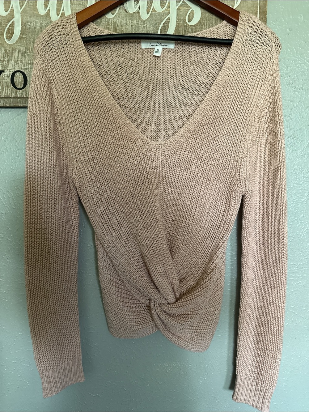 Love Tree Blush Pink Knit Twist-Front Sweater